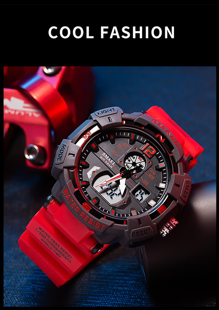 SMAEL zegarek kwarcowy dla mężczyzn z podwójnym czasem cyfrowym, świetliste dłonie LED, budzik i 5 ATM wodoodporność - Wianko - 22