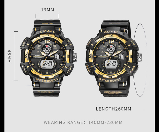 SMAEL zegarek kwarcowy dla mężczyzn z podwójnym czasem cyfrowym, świetliste dłonie LED, budzik i 5 ATM wodoodporność - Wianko - 14