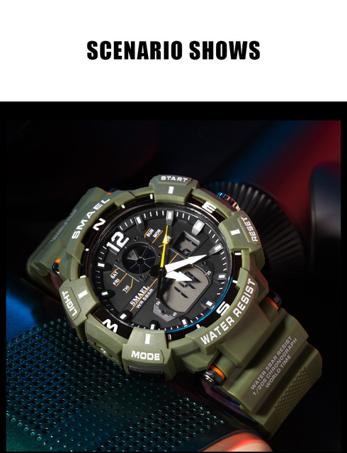 SMAEL zegarek kwarcowy dla mężczyzn z podwójnym czasem cyfrowym, świetliste dłonie LED, budzik i 5 ATM wodoodporność - Wianko - 21