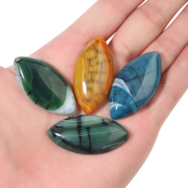 Kamień naturalny Cabochon oko konia, 2 sztuki, owalne, czarne, paski o wadze 20x30 mm, kolor pomarańczowy/zielony/niebieski, do tworzenia biżuterii DIY - Wianko - 4