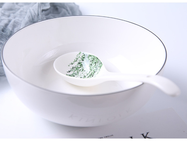 Ceramiczna łyżka do zupy skandynawska, kolor zielony, długość 22.5cm, wzór rośliny - Wianko - 19