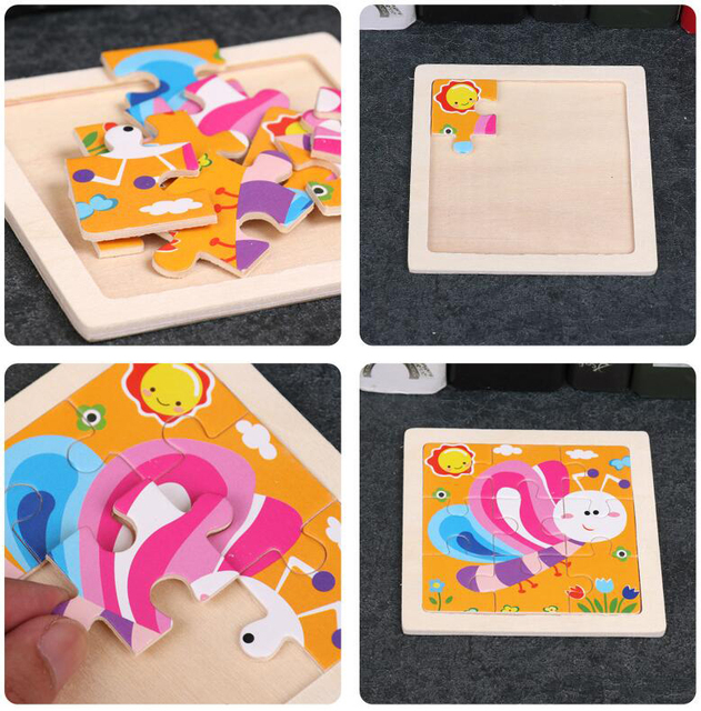Zestaw 4 sztuk drewnianych puzzli 3D dla dzieci - Puzzle edukacyjne Baby Cartoon zwierząt/ruchu - Wianko - 7