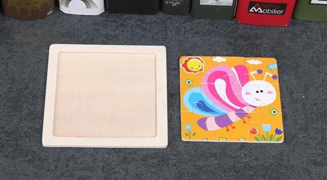 Zestaw 4 sztuk drewnianych puzzli 3D dla dzieci - Puzzle edukacyjne Baby Cartoon zwierząt/ruchu - Wianko - 4