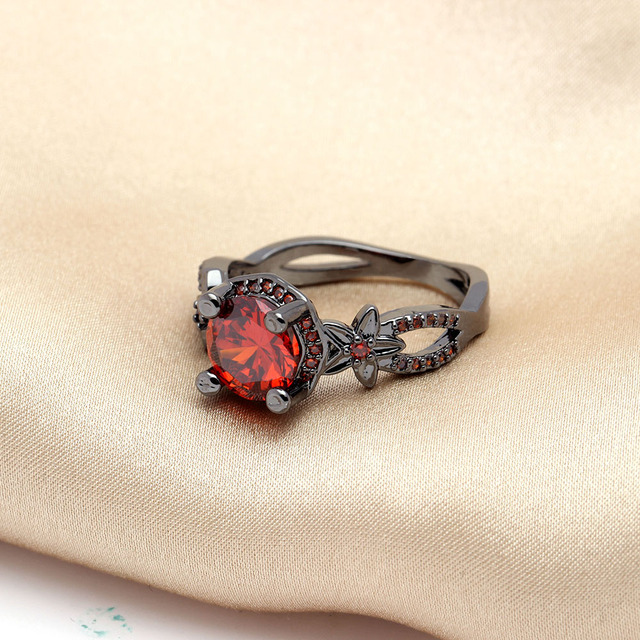 Pierścionek ślubny dla kobiet, czerwony kwiat - biżuteria z hot white hainon (czarny złoty kolor) - Wianko - 16