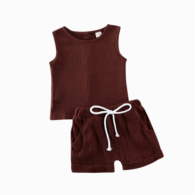 PUDCOCO Zestaw letnich ubrań dla dzieci (6M-4Y) - kamizelka, topy, krótkie spodenki z bawełny i lnu - Wianko - 8