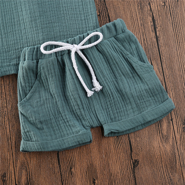 PUDCOCO Zestaw letnich ubrań dla dzieci (6M-4Y) - kamizelka, topy, krótkie spodenki z bawełny i lnu - Wianko - 12