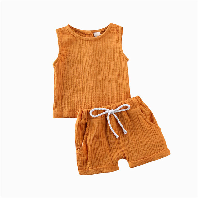 PUDCOCO Zestaw letnich ubrań dla dzieci (6M-4Y) - kamizelka, topy, krótkie spodenki z bawełny i lnu - Wianko - 7