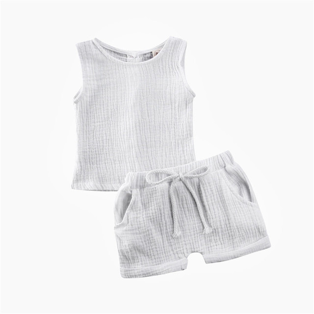 PUDCOCO Zestaw letnich ubrań dla dzieci (6M-4Y) - kamizelka, topy, krótkie spodenki z bawełny i lnu - Wianko - 6