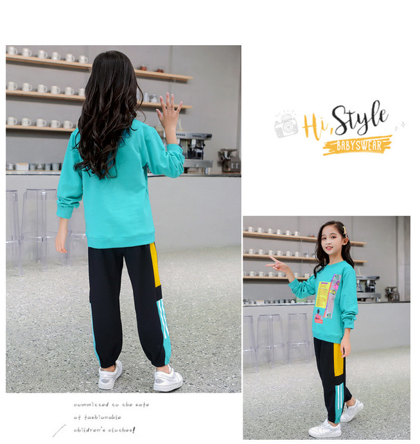 Dwuczęściowy garnitur sportowy dla dzieci - dziewczyna z długim rękawem, 2pc zestaw: koszulka z literami i spodnie dresowe - rozmiary od 4 do 14 - Wianko - 19