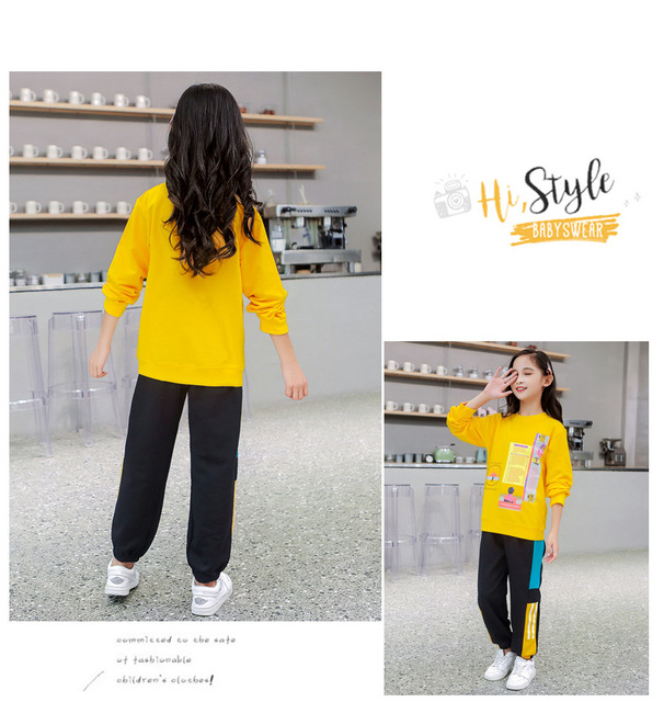 Dwuczęściowy garnitur sportowy dla dzieci - dziewczyna z długim rękawem, 2pc zestaw: koszulka z literami i spodnie dresowe - rozmiary od 4 do 14 - Wianko - 12