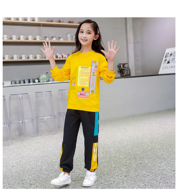 Dwuczęściowy garnitur sportowy dla dzieci - dziewczyna z długim rękawem, 2pc zestaw: koszulka z literami i spodnie dresowe - rozmiary od 4 do 14 - Wianko - 10