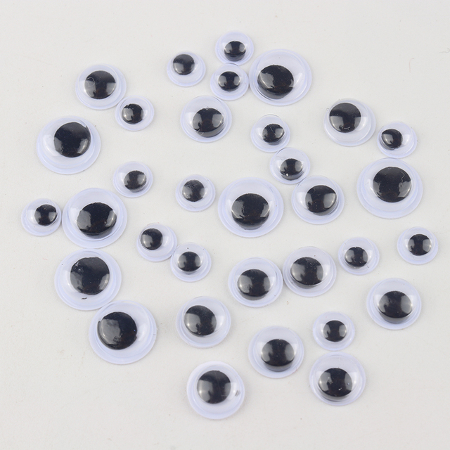 200 sztuk ruchomych 3D plastikowych oczu czarnych samoprzylepnych naklejek dla dzieci DIY lalki zabawki akcesoria - rozmiary: 6mm, 8mm, 10mm - Wianko - 2