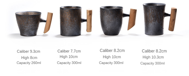 Kubek do kawy termiczny Rust Glaze ceramiczny styl japoński z drewnianym uchwytem i łyżeczką - Wianko - 2