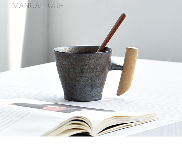 Kubek do kawy termiczny Rust Glaze ceramiczny styl japoński z drewnianym uchwytem i łyżeczką - Wianko - 9
