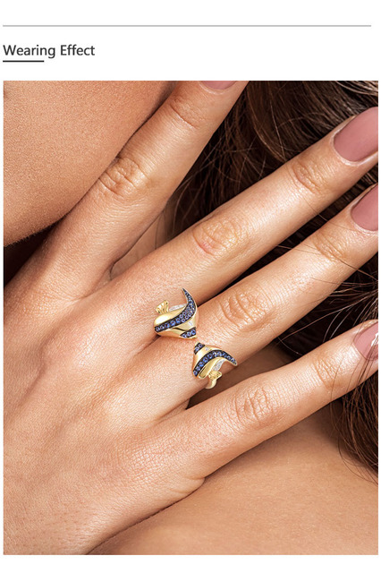 Pierścień SANTUZZA z czystego srebra próby 925 dla kobiet z błyszczącą niebieską białą cyrkonią, regulowany, przedstawiający piękną rybę, wysokiej jakości biżuteria - Wianko - 5