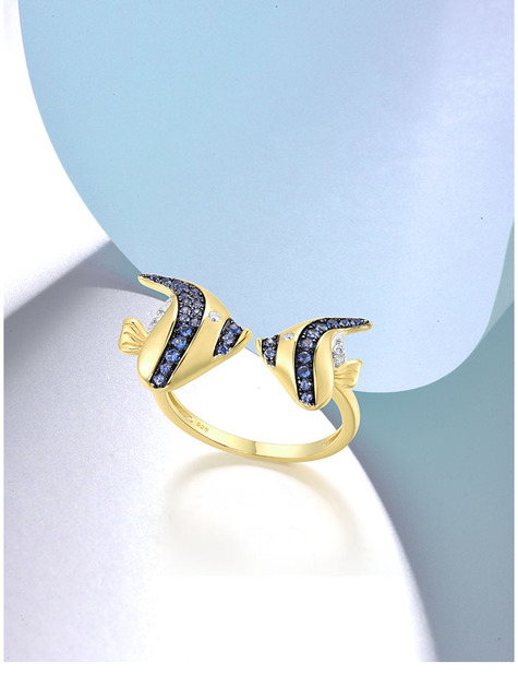 Pierścień SANTUZZA z czystego srebra próby 925 dla kobiet z błyszczącą niebieską białą cyrkonią, regulowany, przedstawiający piękną rybę, wysokiej jakości biżuteria - Wianko - 3
