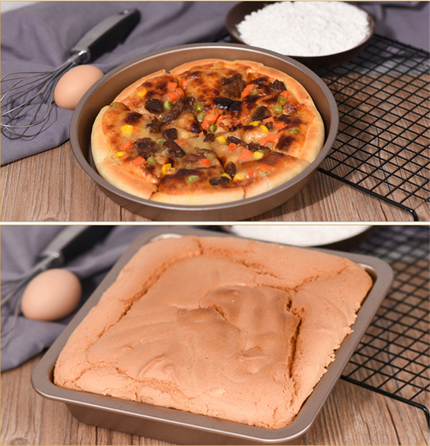 Zestaw 5 sztuk form do ciasta: okrągły, kwadratowy, prostokątny - stalowa blaszka do pieczenia, pizza, tosty, ser, węglowa, non-stick - Wianko - 6