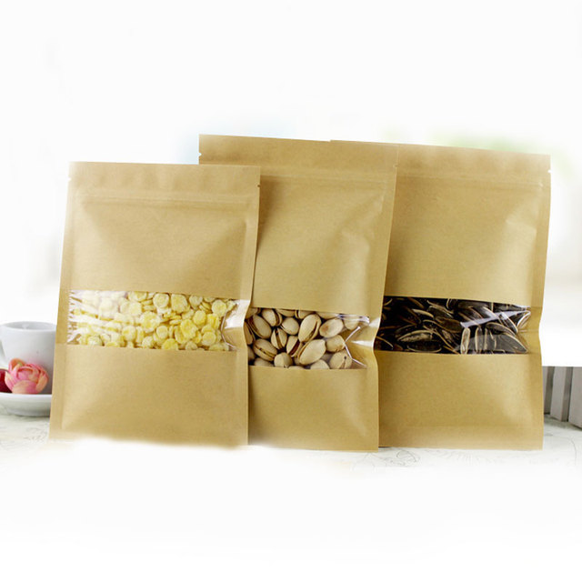 Płaskie torby papierowe na prezent - 50 sztuk - ślub, cukierki, Party, żywność - z oknem i zamkiem błyskawicznym - Wianko - 3