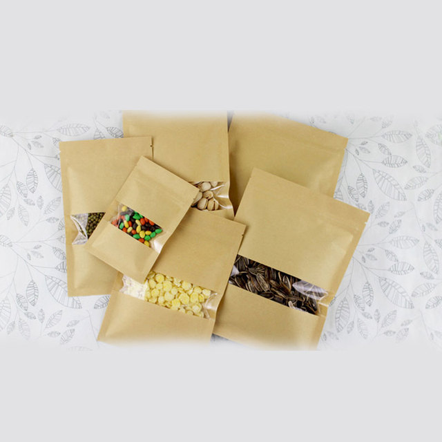 Płaskie torby papierowe na prezent - 50 sztuk - ślub, cukierki, Party, żywność - z oknem i zamkiem błyskawicznym - Wianko - 6