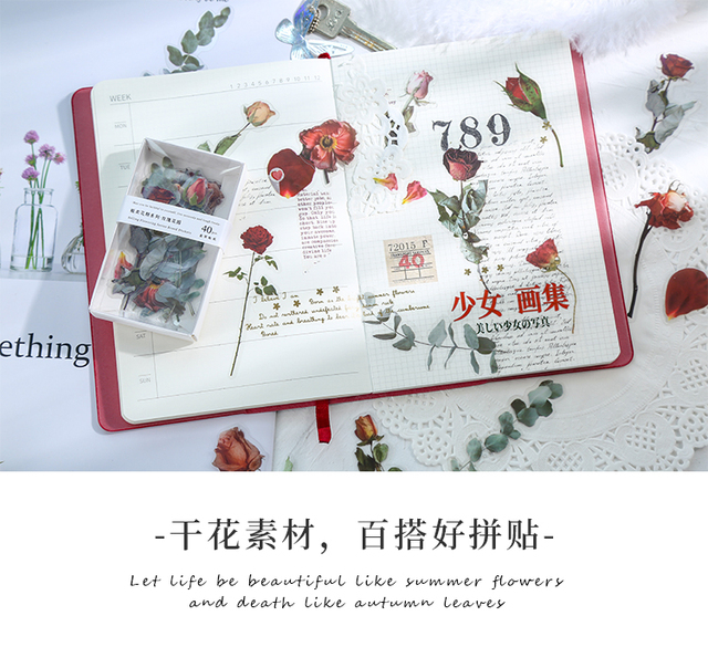 40 sztuk/pudło Vintage naklejek z kwiatami na scrapbooking, albumy i pamiętniki - dekoracyjne etykiety do domowego Kawaii biura - Wianko - 10