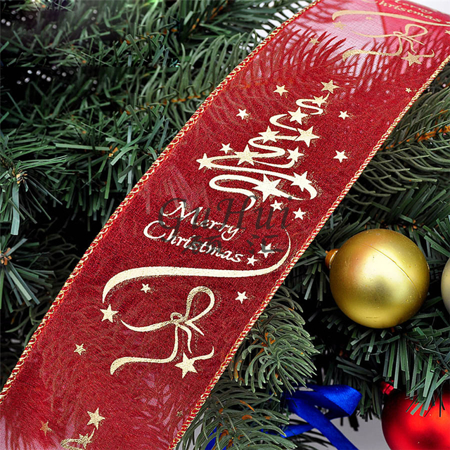 10 metrowa wstążka Organza świąteczna czerwona z bożonarodzeniowym nadrukiem choinek - Wianko - 7
