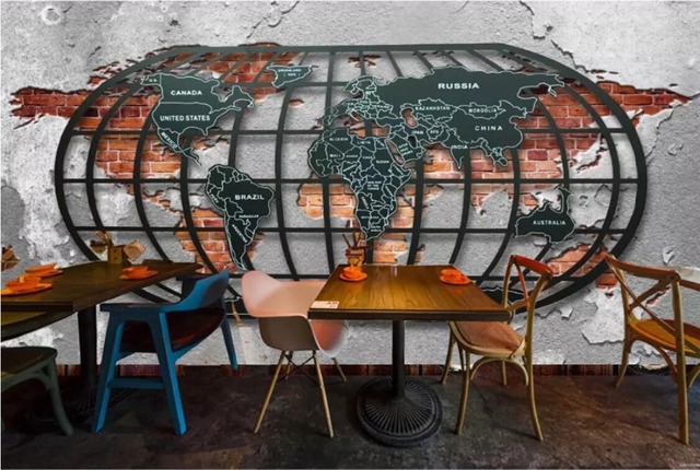 Retro metalowa mapa świata 3D - dekoracyjna tapeta do restauracji i baru - Wianko - 4