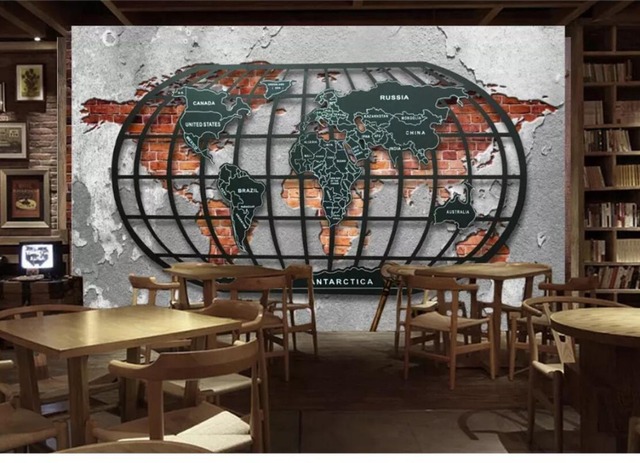 Retro metalowa mapa świata 3D - dekoracyjna tapeta do restauracji i baru - Wianko - 5