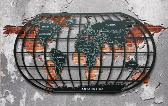 Retro metalowa mapa świata 3D - dekoracyjna tapeta do restauracji i baru - Wianko - 7