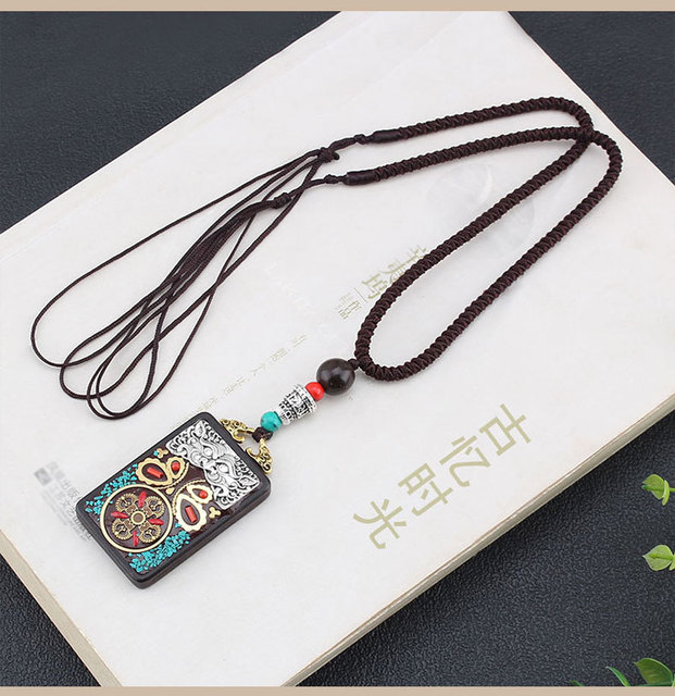 Naszyjnik z wisiorkiem nepalskiej biżuterii etnicznej z drzewa sandałowego w stylu hebanu - Wianko - 10