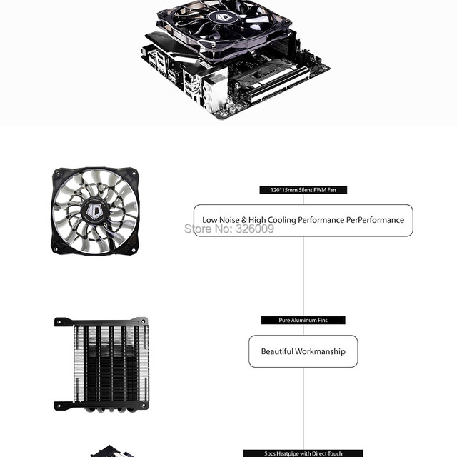 ID-chłodzenie IS-50X niskoprofilowy Radiator procesora - LGA1200/115x/AM4/AM3, 5 Heatpipe, czarny, 12cm wentylator chłodzący, 55mm wysokość, obudowa A4 - Wianko - 3