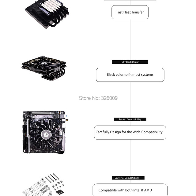ID-chłodzenie IS-50X niskoprofilowy Radiator procesora - LGA1200/115x/AM4/AM3, 5 Heatpipe, czarny, 12cm wentylator chłodzący, 55mm wysokość, obudowa A4 - Wianko - 4
