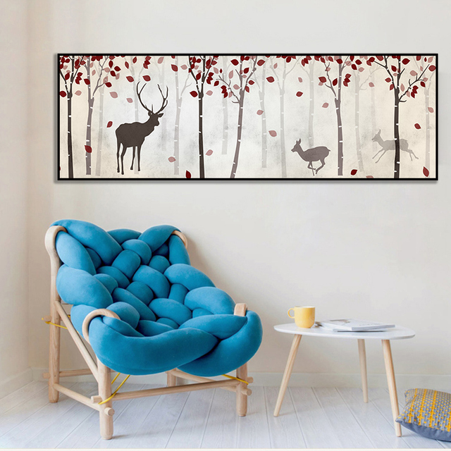 Abstrakcyjne malarstwo na płótnie Nordic Deer - czerwony kwiat i zielony liść - plakaty i obrazy na ścianę do dekoracji sypialni i domu - Wianko - 10