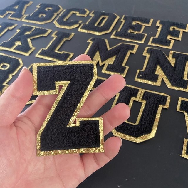 Naszywki brokatowe 3D A-Z z haftem Chenille - 26 liter, żelazko, czarne litery, aplikacja, 1 zestaw - Wianko - 27