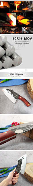 Rękojeść z drewna i ostrze z kutej stali - nóż tasak do mięsa i krojenia, rzeźnicki nóż kuchenny, noże do warzyw i outdoor - Wianko - 2