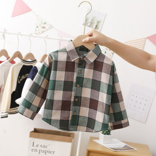 Zestaw ubrań dla chłopców: koszula w kratkę + spodnie wiosna/jesień, bawełna, maluch, klapa - Wianko - 24