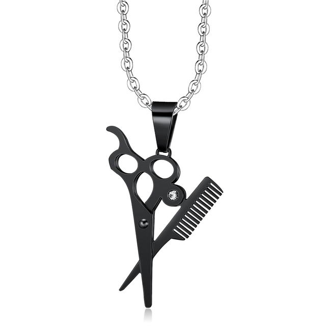 Naszyjnik męski z wisiorkiem - moda fryzjer nożyczki grzebień ze stali nierdzewnej - Wianko - 8