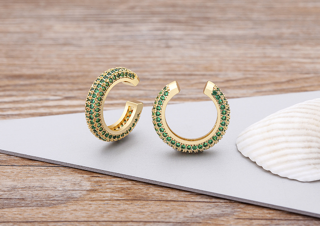 Kolczyki Ear Cuff okrągłe z cyrkoniami dla kobiet, bez Piercing, miedź,  prawdziwa biżuteria z pozłacanym wykończeniem - Wianko - 6