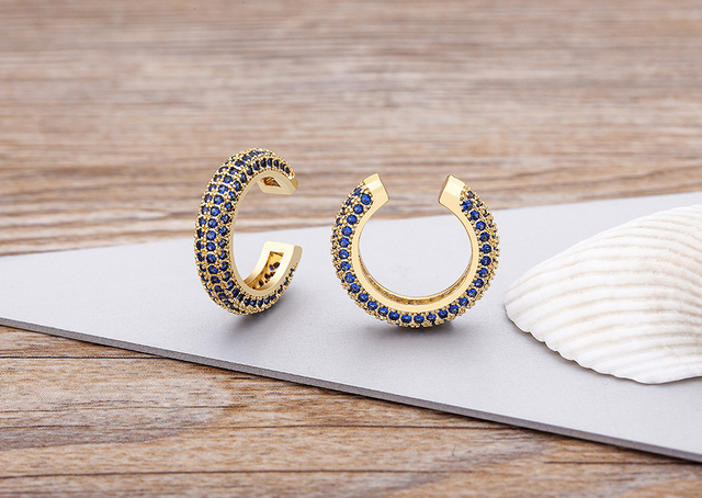 Kolczyki Ear Cuff okrągłe z cyrkoniami dla kobiet, bez Piercing, miedź,  prawdziwa biżuteria z pozłacanym wykończeniem - Wianko - 3