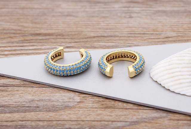 Kolczyki Ear Cuff okrągłe z cyrkoniami dla kobiet, bez Piercing, miedź,  prawdziwa biżuteria z pozłacanym wykończeniem - Wianko - 8