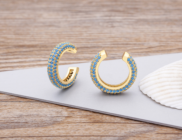 Kolczyki Ear Cuff okrągłe z cyrkoniami dla kobiet, bez Piercing, miedź,  prawdziwa biżuteria z pozłacanym wykończeniem - Wianko - 7