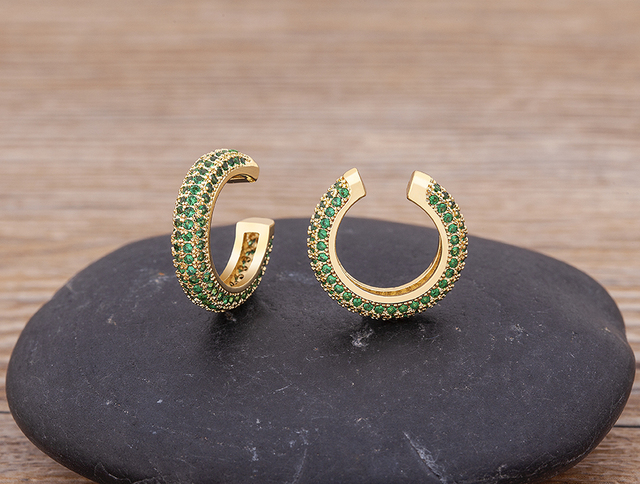 Kolczyki Ear Cuff okrągłe z cyrkoniami dla kobiet, bez Piercing, miedź,  prawdziwa biżuteria z pozłacanym wykończeniem - Wianko - 5