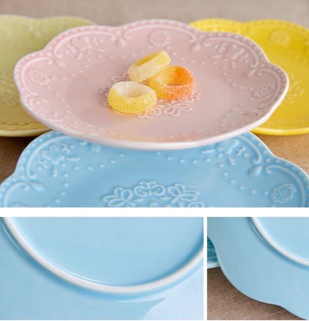 Tytuł produktu: Talerz kwadratowy 10 cali z niebieskim tłoczonym wzorem, ceramika, wzornictwo zachodnie, kolor różowy - Wianko - 9