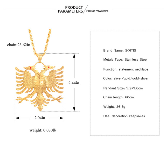 Naszyjnik z wisiorkiem ze stali nierdzewnej z flagą Albanii oraz dwugłowym orłem rosyjskim - Wianko - 5