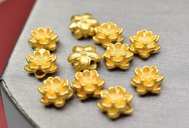 999 złote koraliki lotus 24k, czyste złoto, charms, 3D złote kwiatowe akcesoria do biżuterii DIY - Wianko - 2