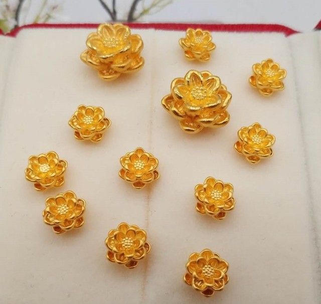999 złote koraliki lotus 24k, czyste złoto, charms, 3D złote kwiatowe akcesoria do biżuterii DIY - Wianko - 1