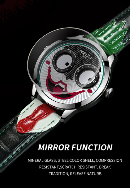 Zegarek męski Joker 2021 Top marka kreatywny moda osobowość Clown skóra Quartz wodoodporny sportowy - Wianko - 7