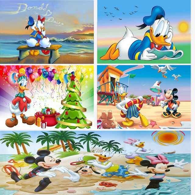 Krzyżówka Disney Anime: Diamentowe malowanie 5D - Kaczor Donald i Myszka Miki - Zestaw pełna forma, wiercenie kwadratowe, haft mozaika - Wianko - 1