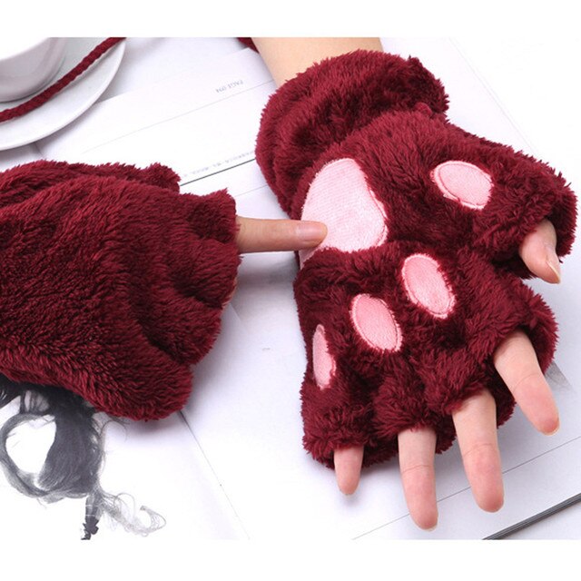 Rękawiczki zimowe Mitts Faux Fur śliczne Kitten bez palców Plus, aksamitne, ciepłe rękawiczki z pogrubieniem - Wianko - 4