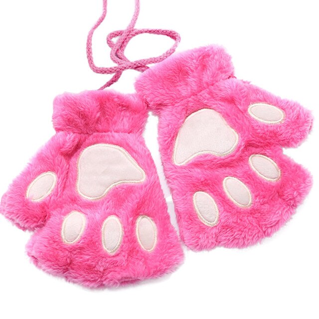 Rękawiczki zimowe Mitts Faux Fur śliczne Kitten bez palców Plus, aksamitne, ciepłe rękawiczki z pogrubieniem - Wianko - 10