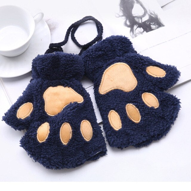 Rękawiczki zimowe Mitts Faux Fur śliczne Kitten bez palców Plus, aksamitne, ciepłe rękawiczki z pogrubieniem - Wianko - 9
